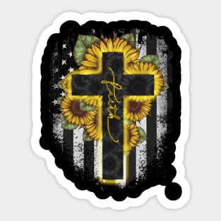 Cross Faith Sunflower American Flag Independence Day Gift Sticker